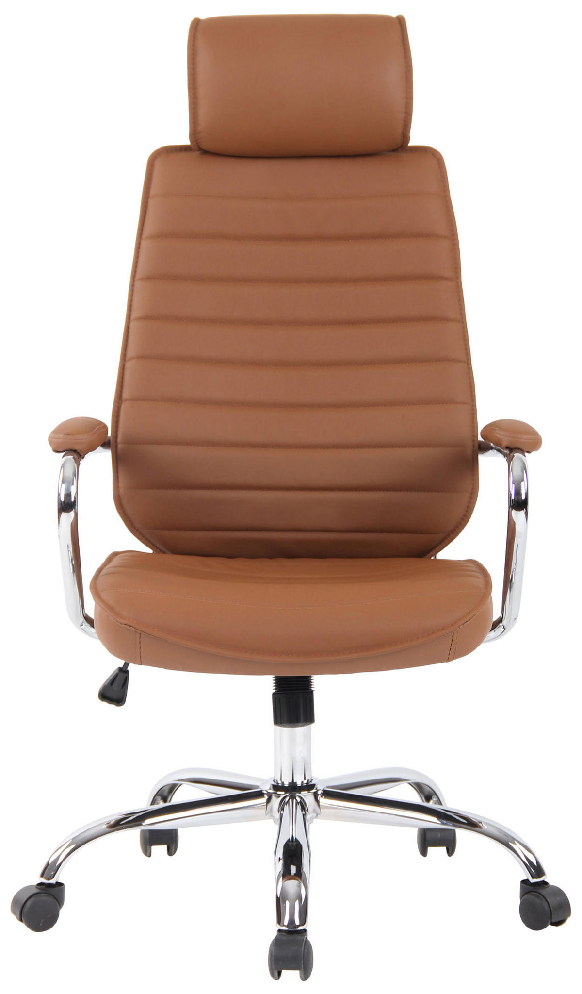 CHEFSESSEL Echtleder Hellbraun - Chromfarben/Hellbraun, Leder/Metall (59/117/57cm) - CLP