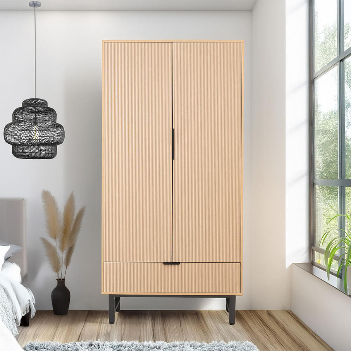 KLEIDERSCHRANK NYLA - Natur/Schwarz, 100 x 200 cm - Naturfarben, Holzwerkstoff (100/200/40cm) - Home Deluxe