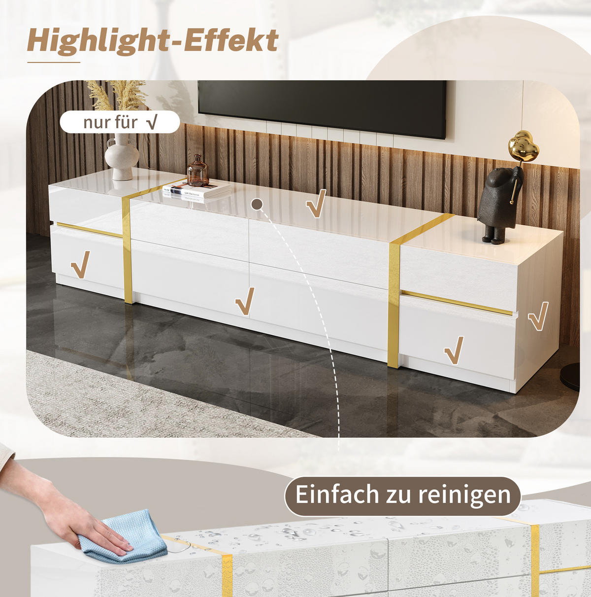 LOWBOARD 180/40/38 cm Weiß aus MDF und Spanplatte mit Hochglanzoberfläche - Weiß, Holzwerkstoff (40/38/180cm) - OKMYHOME