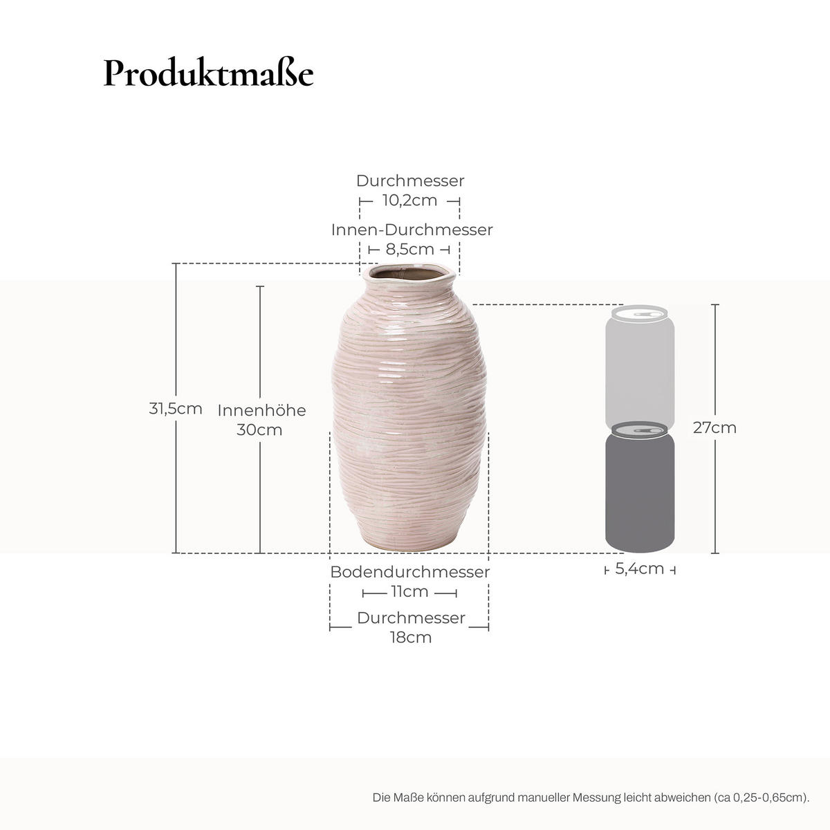 VASE,Ø 18 x H 31.5 cm - Roségold, Keramik (31.5cm) - Hometopia