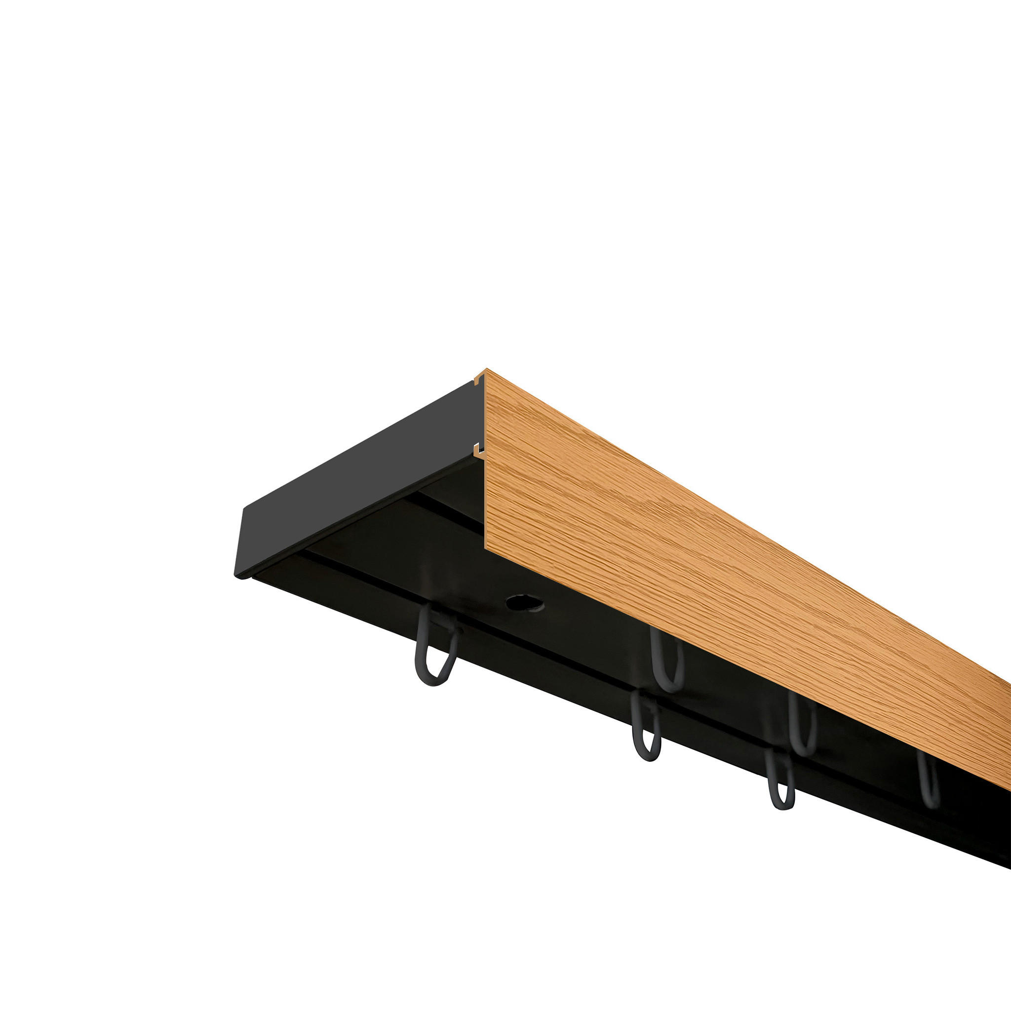 VORHANGSCHIENE SH, 1-läufig, Schiene schwarz, Blende 5 cm eiche, 240 cm - Schwarz, Kunststoff (4.7/1.7/240cm) - SN Deco