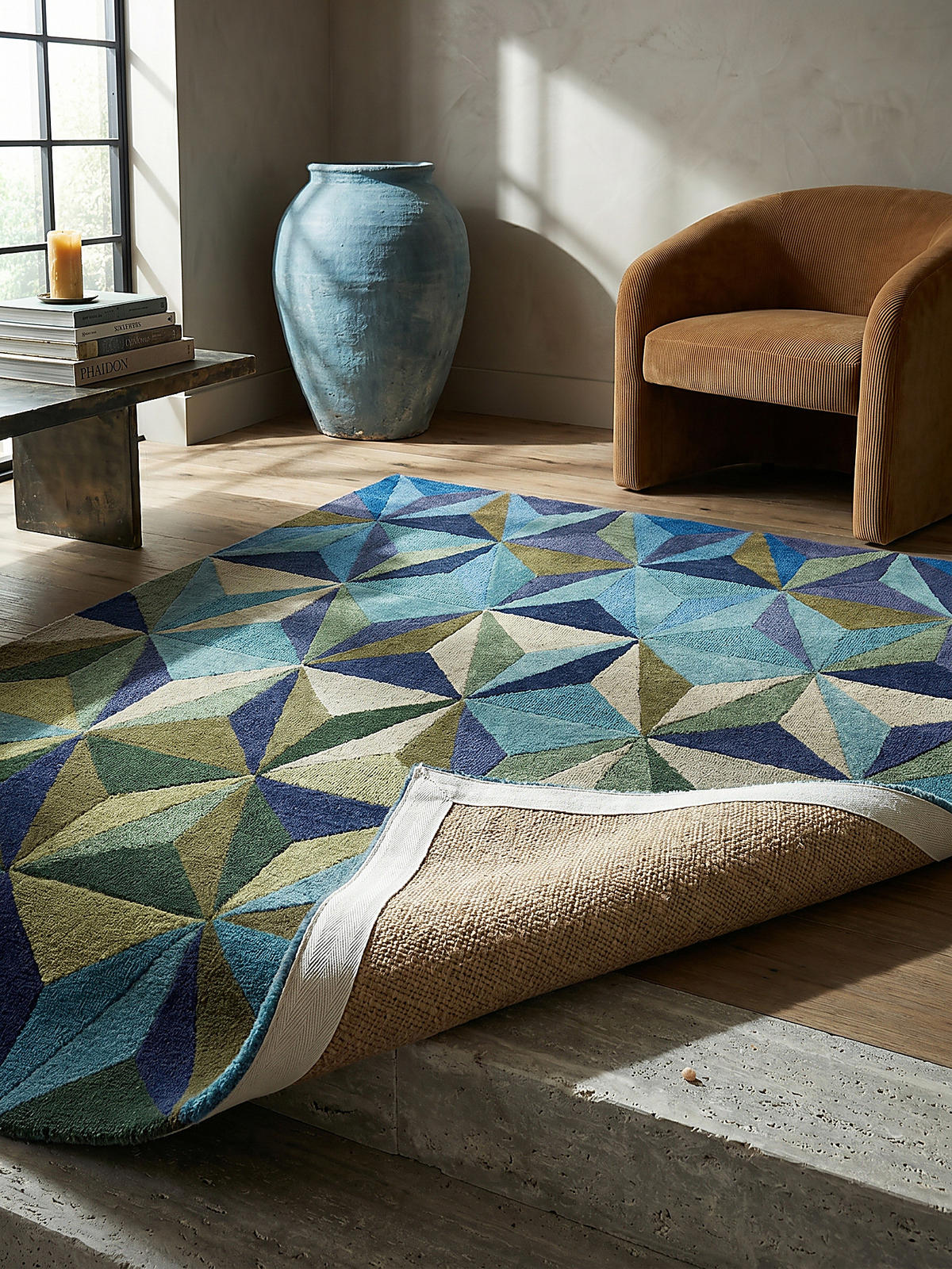 WOLLTEPPICH DERWENT, geometrisch, Florhöhe 10 mm, Blau-Grün, 120 x 170 cm - Blau, Textil (120/170cm) - KADIMA DESIGN