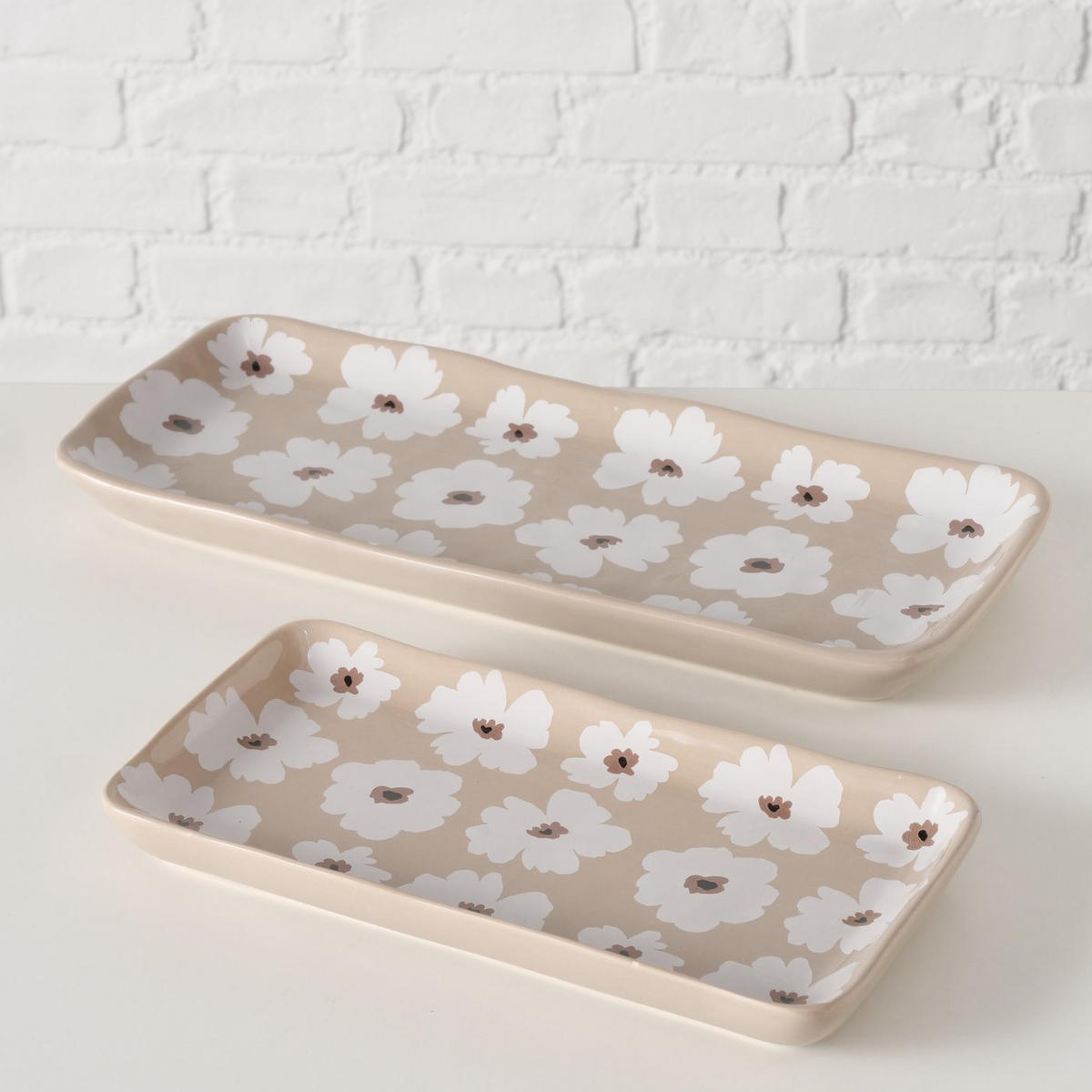 KERAMIKTELLER mit Blumenmuster Canea Beige - Beige, Keramik (3cm) - Boltze Home
