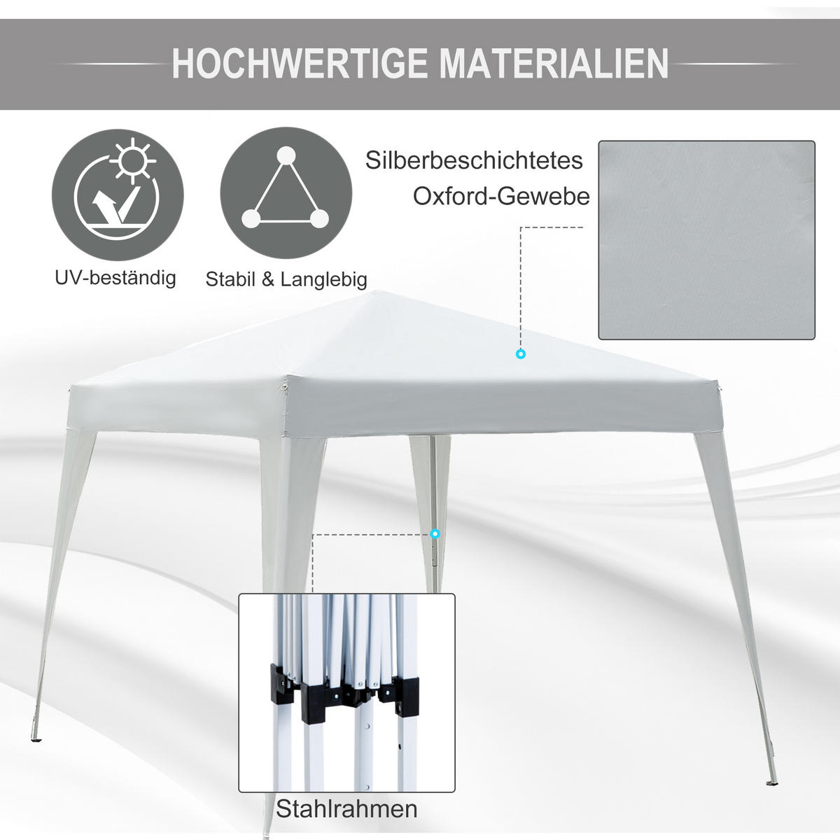 FALTPAVILLON, Grau, Stahl, Oxford - Weiß, Metall (240/250/240cm) - Outsunny