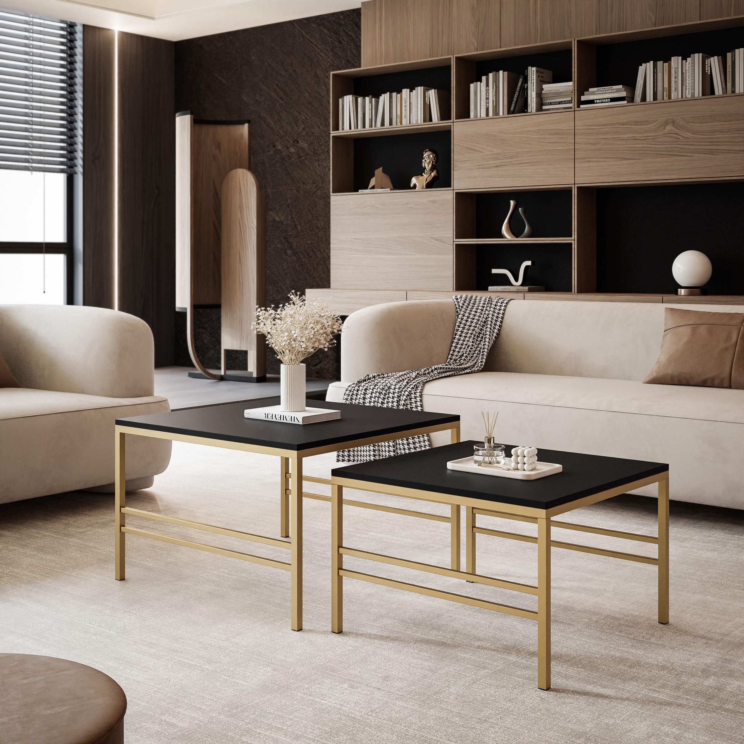 COUCHTISCH Schwarze matte Gold Rahmen - Goldfarben/Schwarz, Holzwerkstoff (70/70/46cm) - Idohome