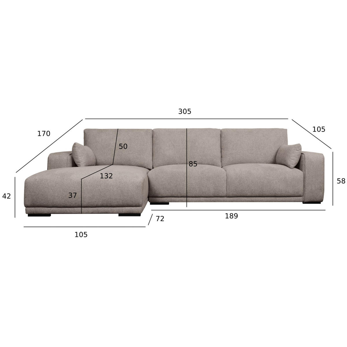 ECKSOFA Webstoff Beige - Beige/Schwarz, Holz/Textil (105/305cm) - Furnhouse