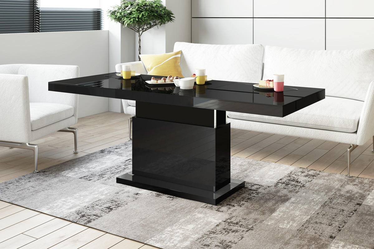 COUCHTISCH rechteckig Schwarz Hochglanz auziehbar höhenverstellbar 120/70/50 cm - Schwarz Hochglanz, Holzwerkstoff (70/120/50cm)