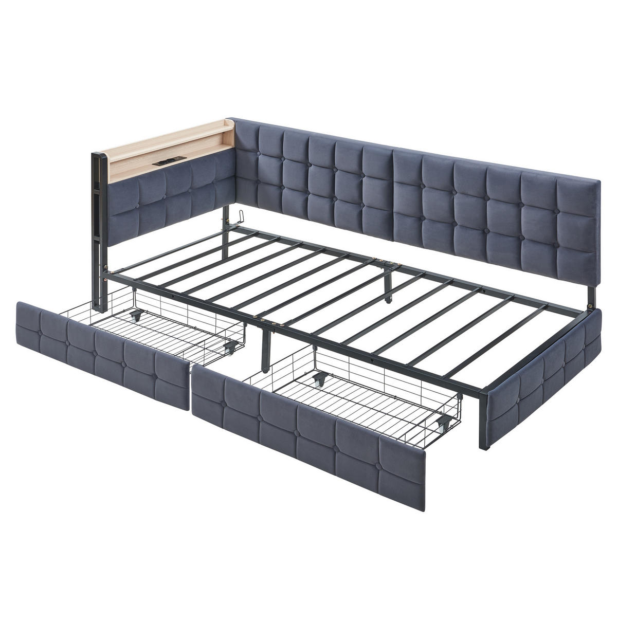 POLSTERBETT 90/200 cm Grau aus Stoff mit 2 Schubladen - Grau, Textil (90/200cm) - OKMYHOME