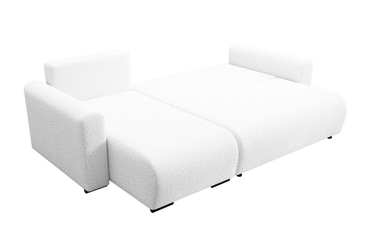 ECKSOFA DORA L, Eckcouch in L-Form mit Schlaffunktion und Bettkasten, Farbe: Weiß, Bouclé-Stoff, Ottomane Links - Weiß, Textil (240/143cm) - Storez24