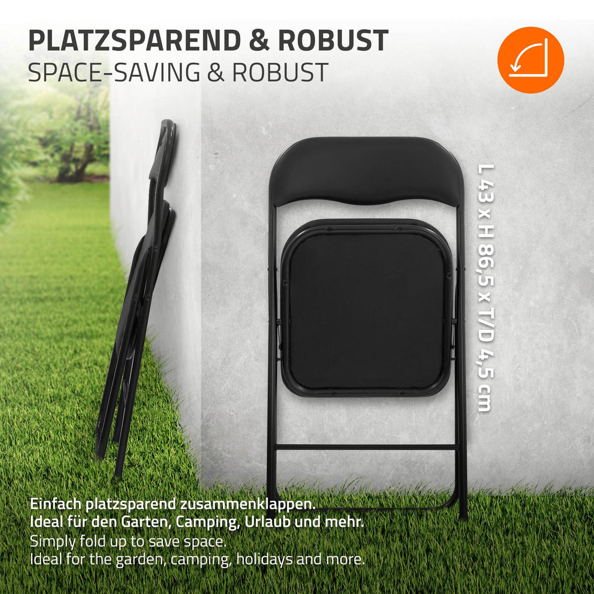 KLAPPSTUHL 4er Set Kunstleder Schwarz - Schwarz, Metall (46/77.5/43cm) - ECD-Germany