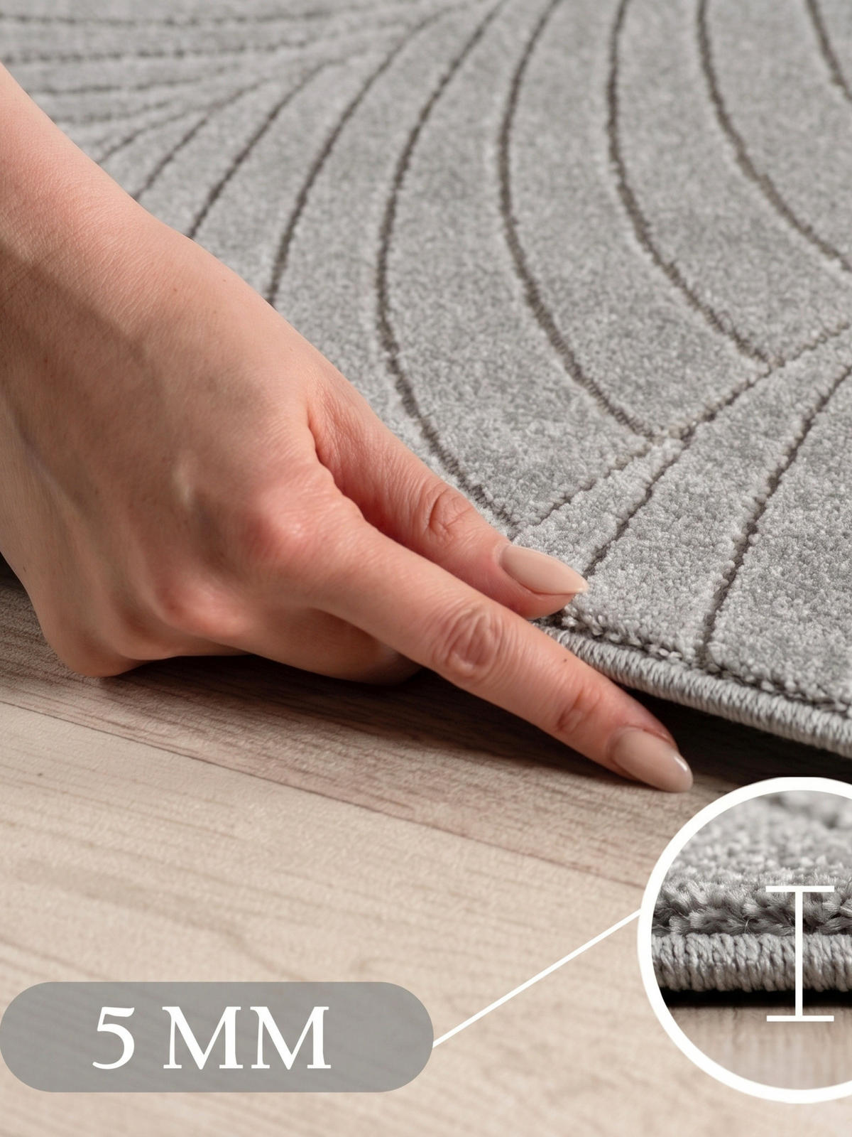 LÄUFER Outdoor, Fußbodenheizung-geeignet, mit Blattmotiv, ENGADIN in Silbergrau, 80 x 150 cm - Grau, Textil (80/150cm) - KADIMA DESIGN