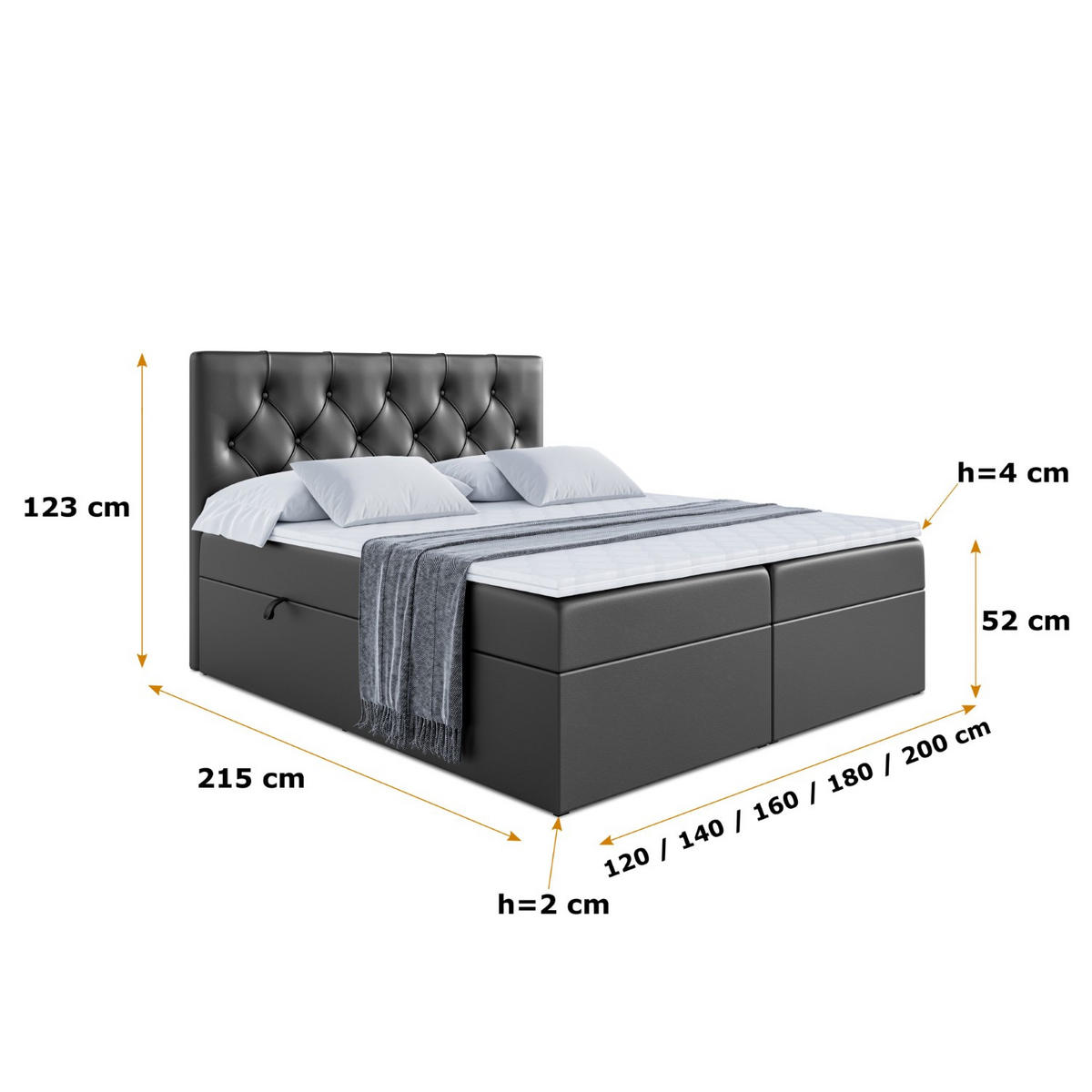 BOXBETT mit Matratze H3 und Lattenrost - MIRAGE - 160x200 Schwarz Hochglanz - Schwarz Hochglanz, Holzwerkstoff (160/200cm) - ALTDECOR