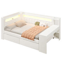 POLSTERBETT 140/200 cm mit LED-Beleuchtung, USB und Schreibtisch in Weiß - Weiß, Holzwerkstoff (140/200cm) - BEAOK