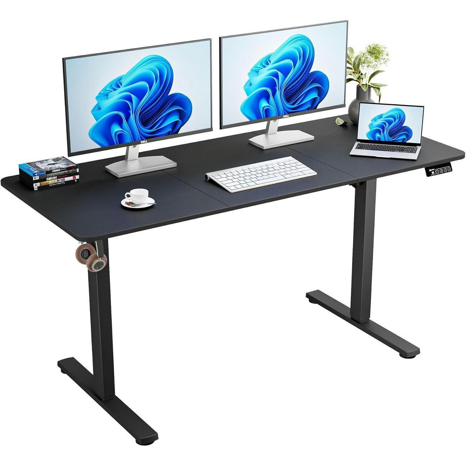 SCHREIBTISCH elektrisch höhenverstellbar 140 x 60 cm Schwarz - Schwarz, Metall (60/140/73cm)