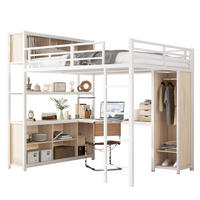 HOCHBETT 140/200 cm in Weiß & Natur mit Schreibtisch, Stauraum und Kleiderschrank - Weiß, Holzwerkstoff/Metall (140/200cm) - WISHDOR