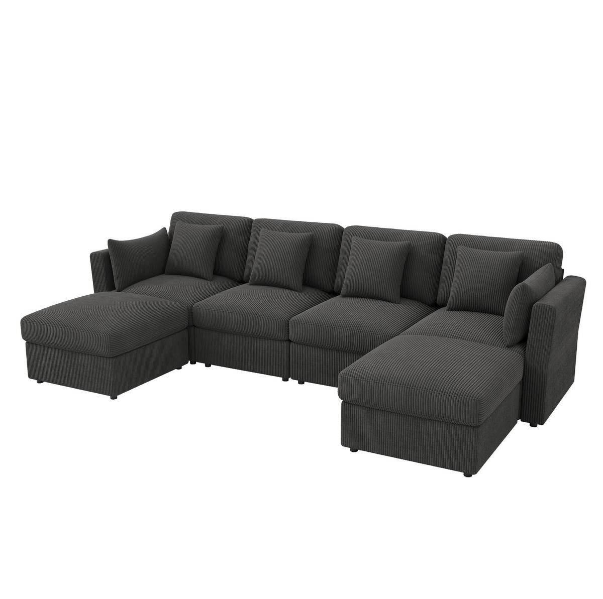 SOFA mit Hocker U-Form 290 x 159,5 x 89 cm Grey - Grau, Holz (159.5/89/290cm) - Meubliv