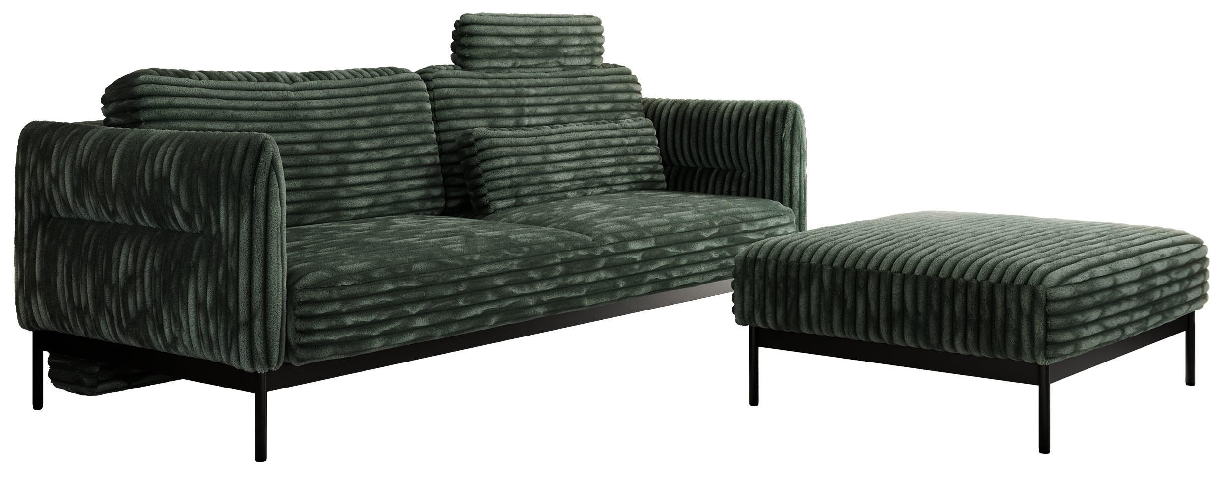 SCHLAFSOFA SALENTO Grün Cord - Schwarz/Grün, Textil/Metall (221/82/193cm) - MKS