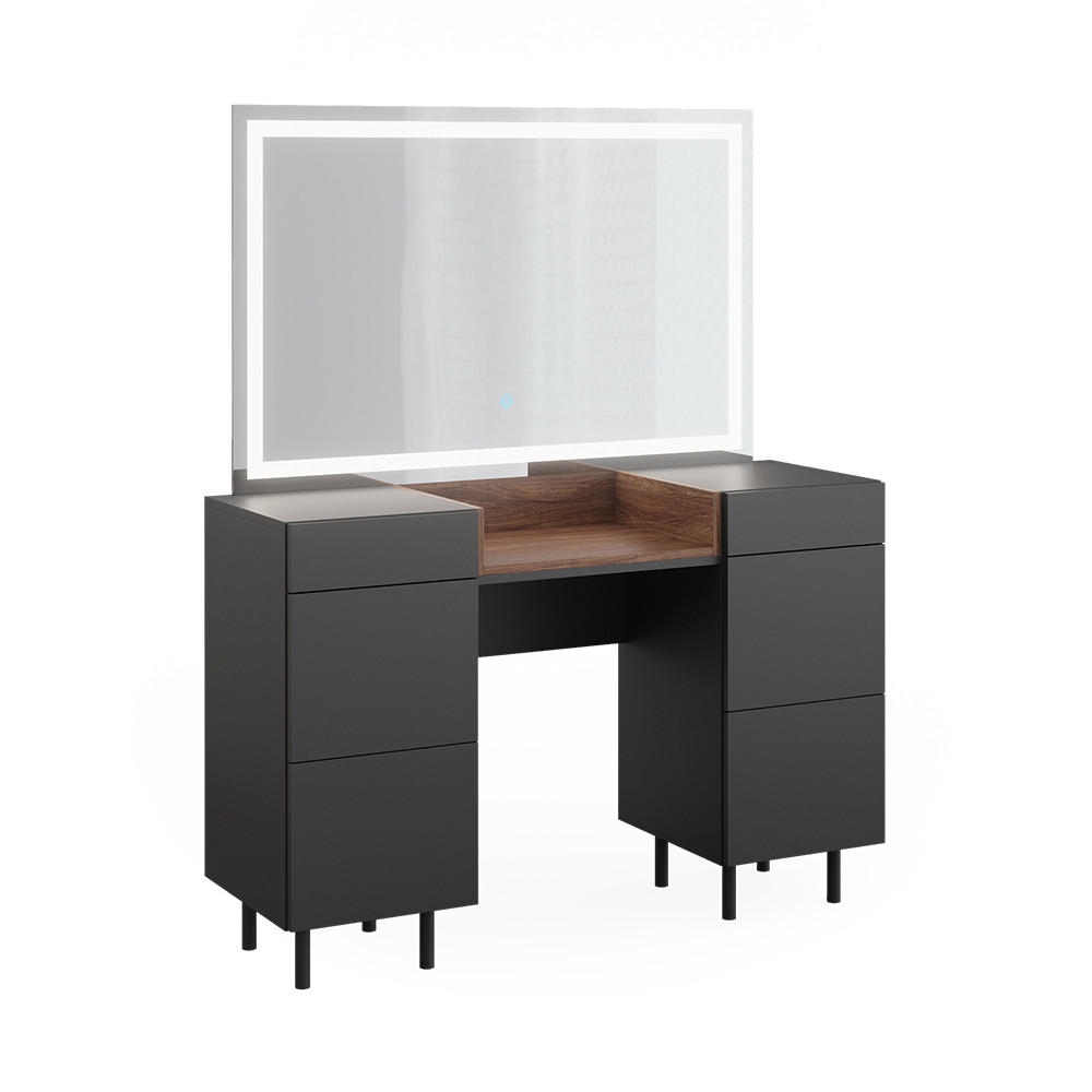 SCHMINKTISCH Anika Anthrazit 120 cm mit LED-Spiegel - Anthrazit/Walnussfarben, Holzwerkstoff (120/80/40cm) - Vicco