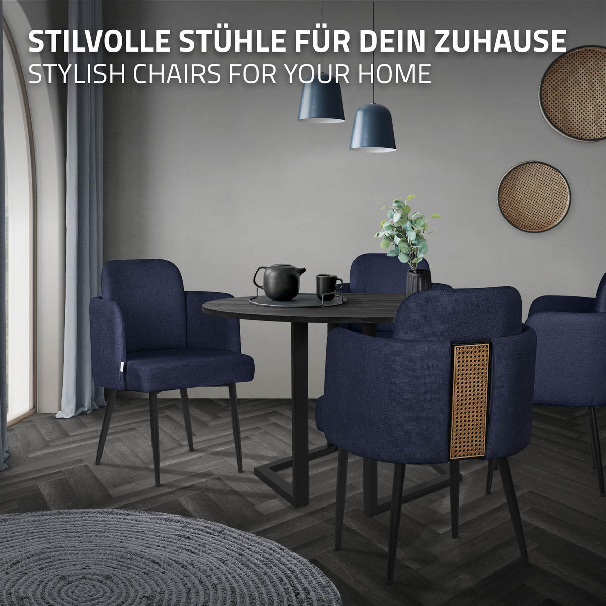 ESSZIMMERSTUHL Dunkelblau mit Stoffbezug - Schwarz/Dunkelblau, Textil/Metall (59/86/59cm) - ML-DESIGN