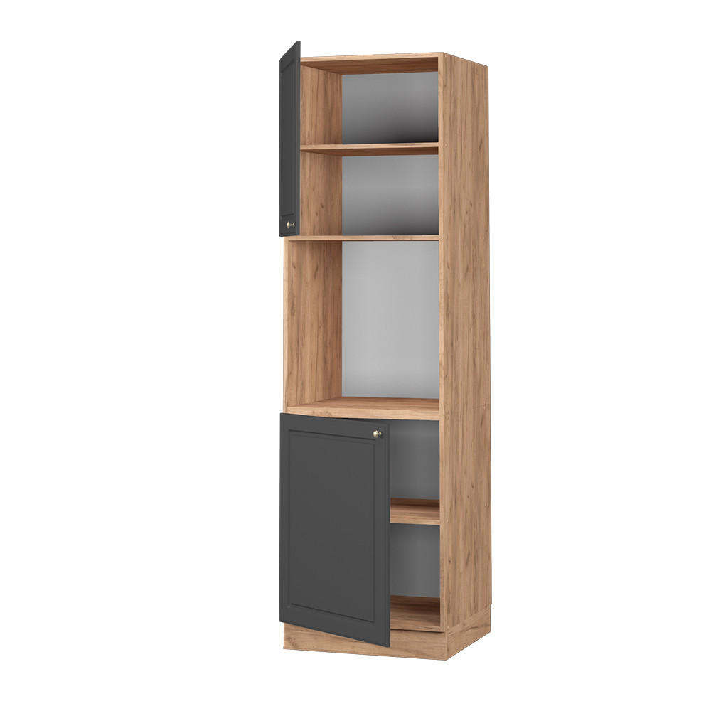 HERDUMBAUSCHRANK Fame-Line Anthrazit-Gold 60 cm offen - Honigeiche/Anthrazit, Holzwerkstoff (60/206.8/58cm) - Vicco