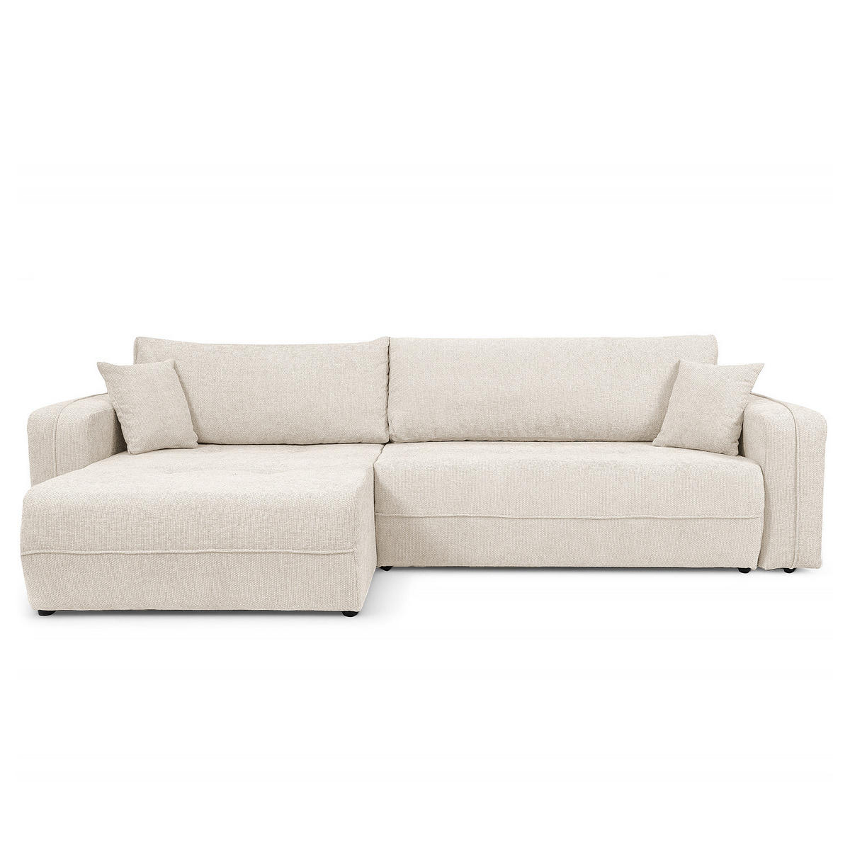 ECKSOFA mit Schlaffunktion - 272 cm - Beige/Schwarz, Kunststoff/Textil (272/145cm) - home24