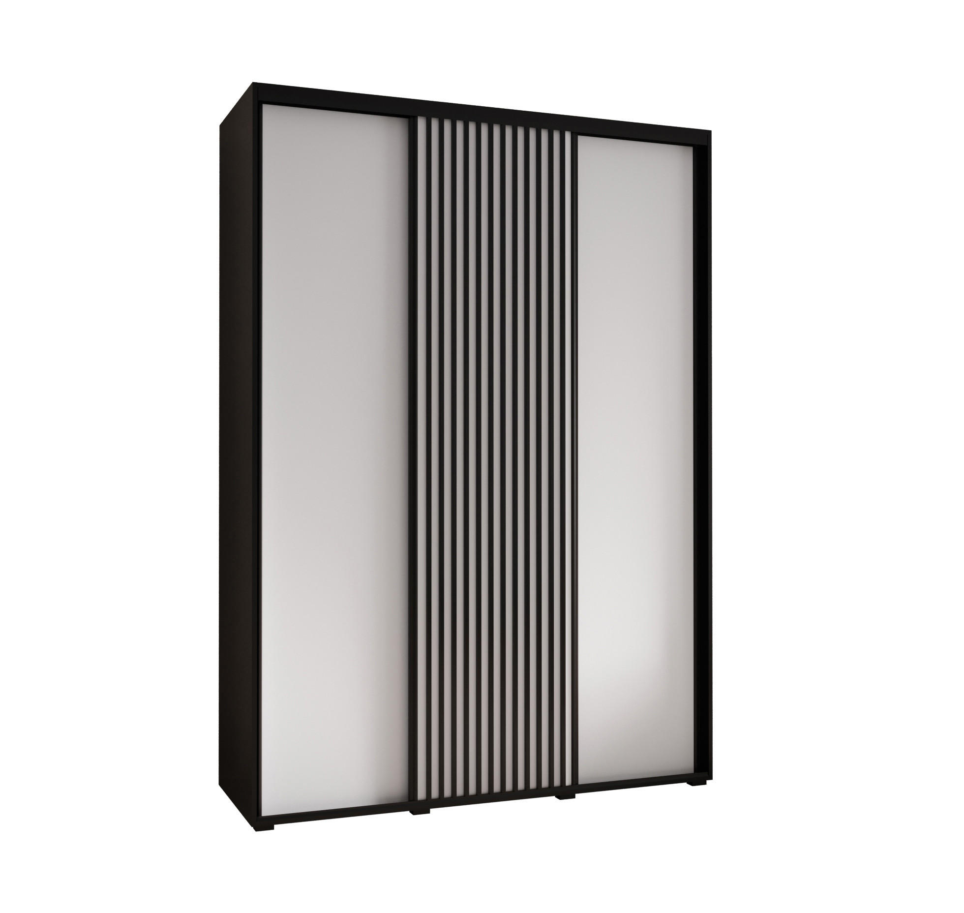 Abiks Möbel Schwebetürenschrank Schwarz, Weiß, Schwarz 170x235x60 cm