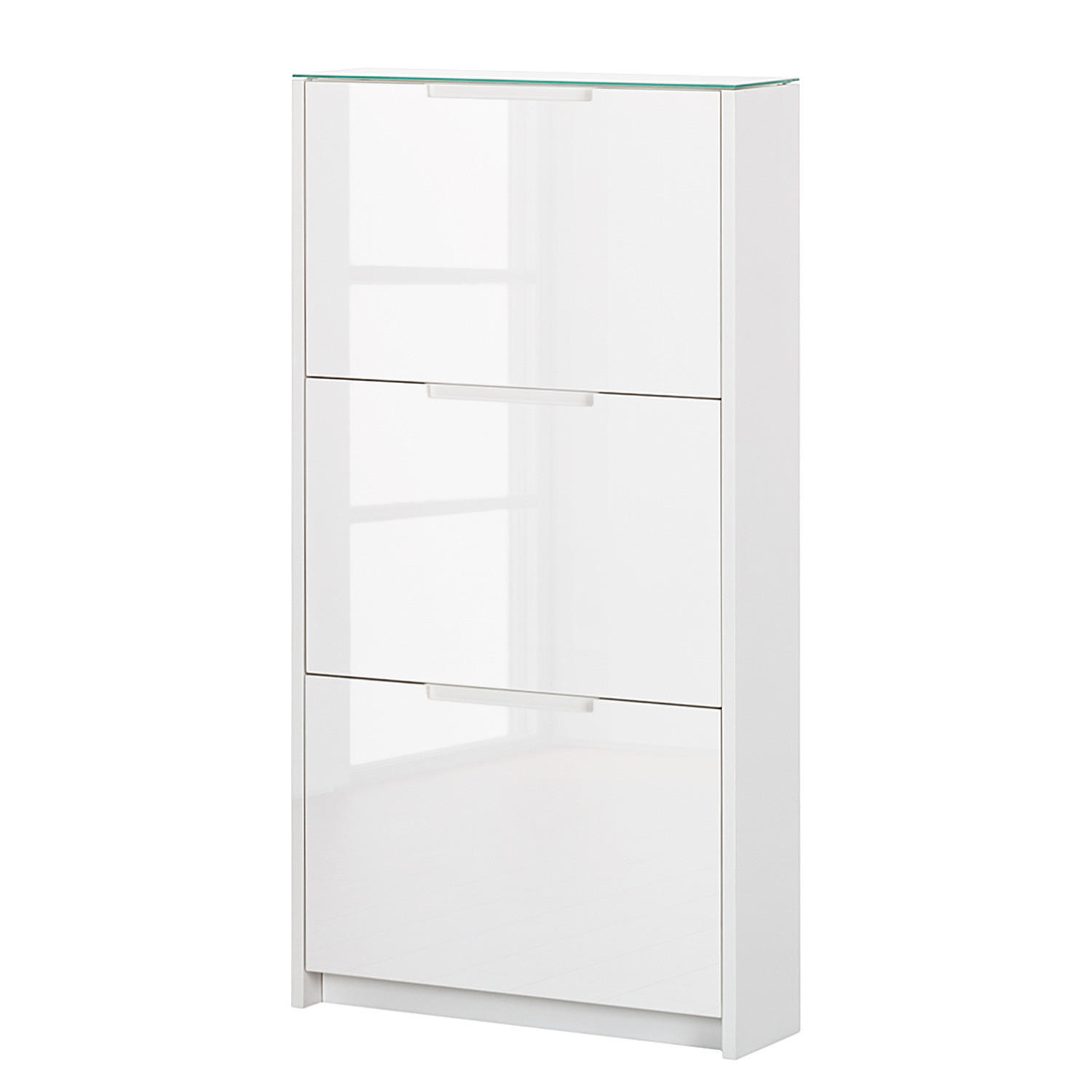SCHUHKIPPER - MDF - Weiß Hochglanz, Glas/Holzwerkstoff (64/120/18cm) - home24