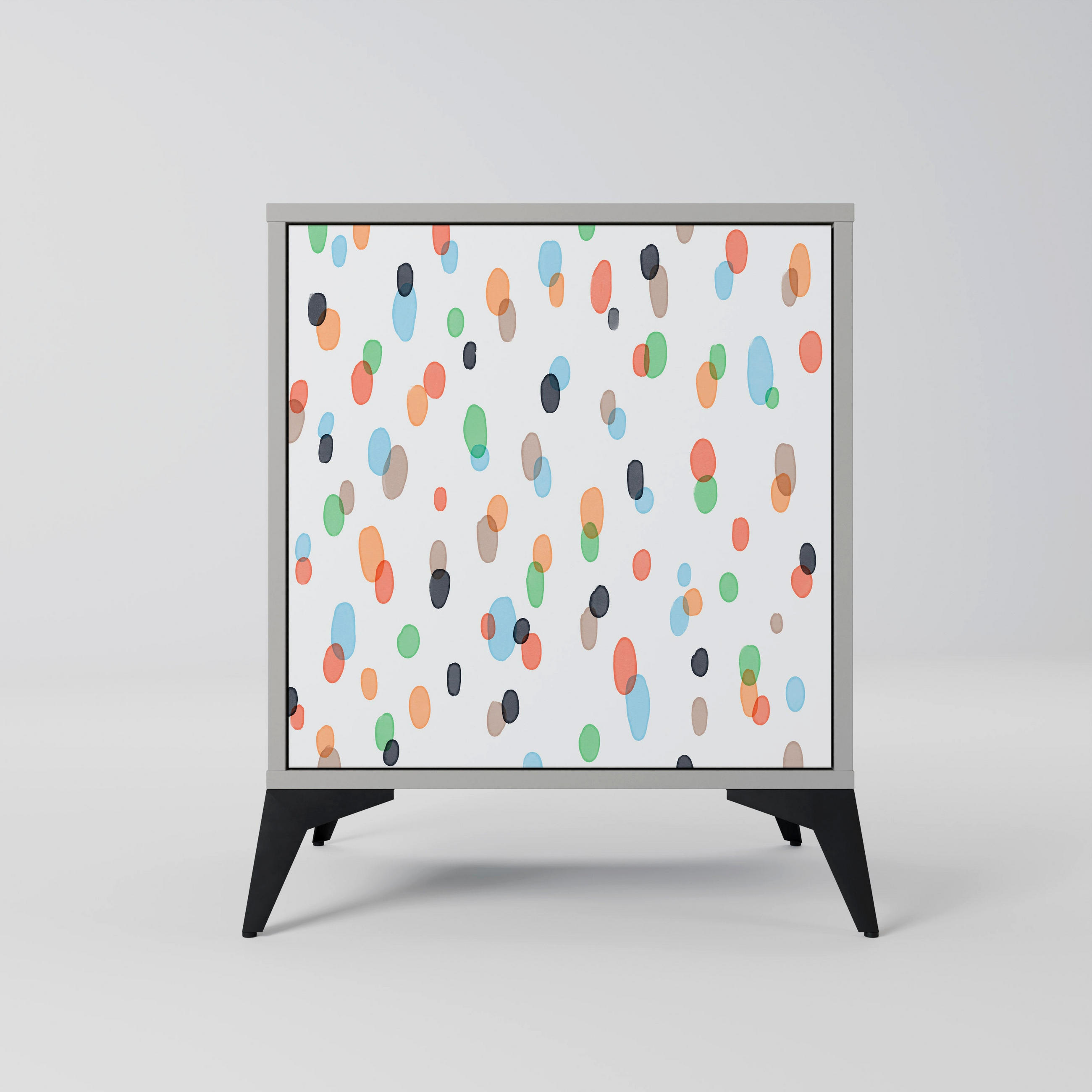 SIDEBOARD ENERGETIC SPOTS, Grau, 57,5x42x70,5 cm, Schwarze Metall-Sternfüße - Multicolor/Schwarz, Holzwerkstoff/Metall (57.5/70.5/42cm) - SpaceRebels