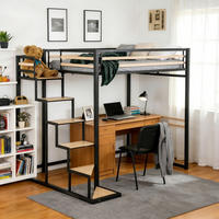 HOCHBETT mit Treppe und Arbeitsbereich – Metallbett Schwarz, platzsparendes Loftbett mit Schreibtischbereich - Schwarz, Metall (148/201cm) - Meubles Cosy