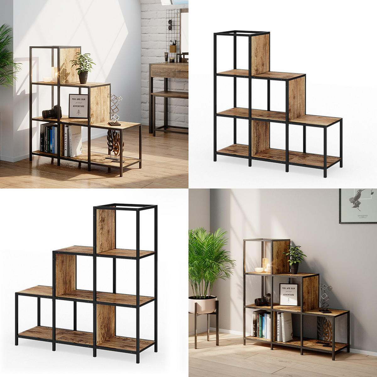 RAUMTEILER Fyrk Antikholz 90 x 92 cm - Eichefarben/Schwarz, Holzwerkstoff (90/92/30cm) - Vicco