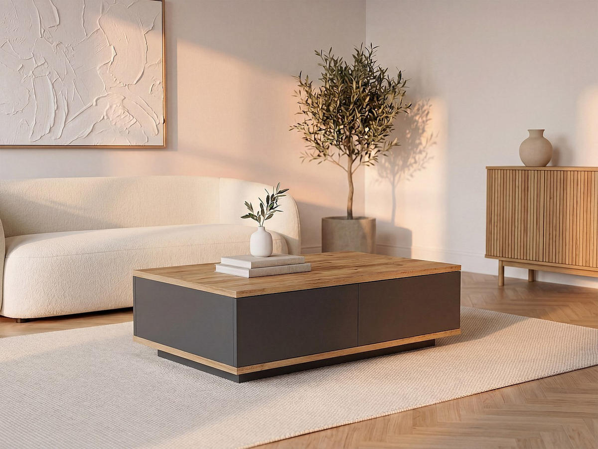 COUCHTISCH - 90 cm x 60 cm - holz - anthrazitgrau, naturfarben hell Lotula - Anthrazit/Naturfarben, Holz (60/90/28.6cm) - Vente-Unique