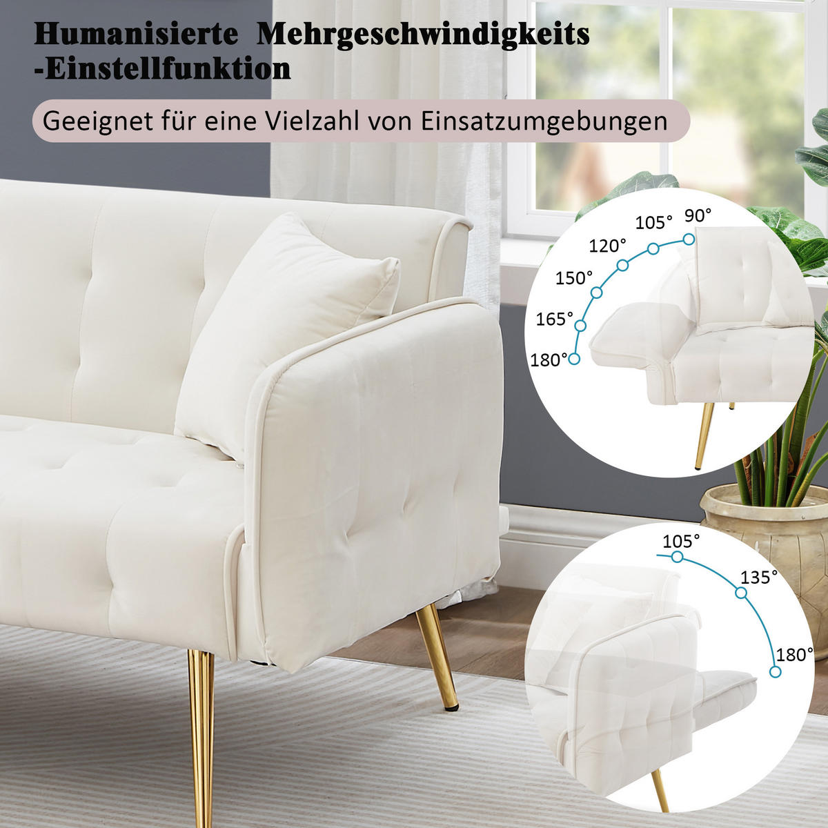 SCHLAFSOFA mit klappbaren Armlehnen und Metallfüßen - Beige, Textil (178/70/82cm) - Urban Meuble