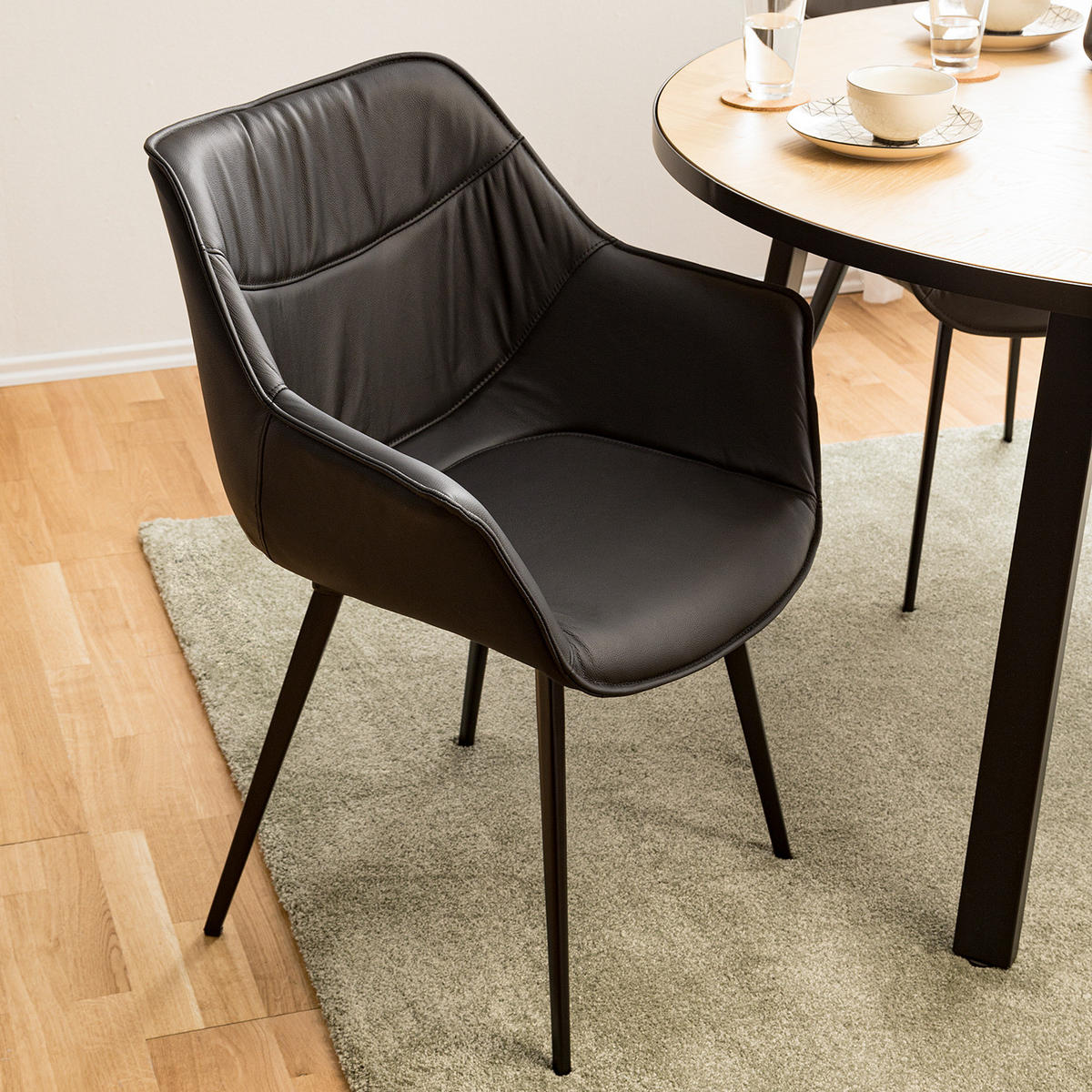 ESSZIMMERSTUHL - Metall - Schwarz, Leder/Metall (63/82/65cm) - home24