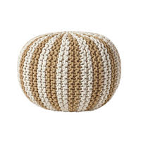 STRICKPOUF rund, beige-creme gestreift, 50/50/40 cm - Beige, Textil (50/40/50cm) - Homescapes