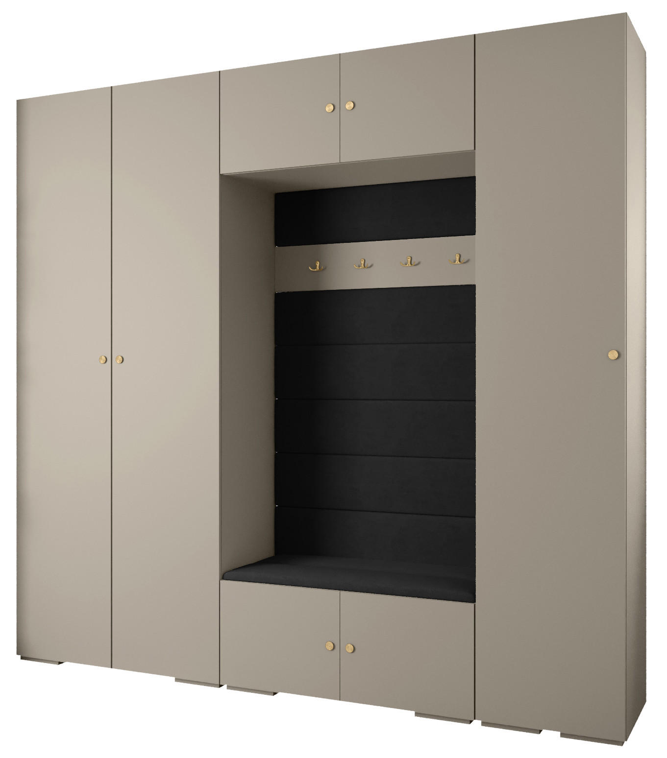 Abiks Möbel Garderoben-Set Kaschmir, Schwarz, Gold 250x236.7x47 cm