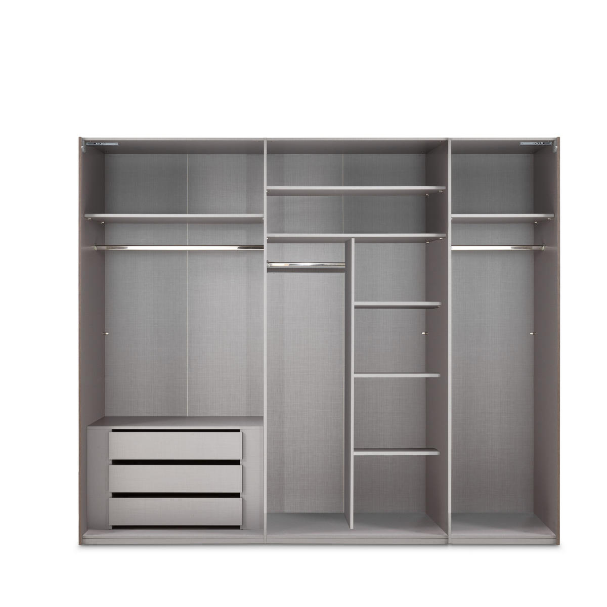 SCHWEBETÜRENSCHRANK 3-türig B250/H216/T65 cm in Weiß, eine Spiegeltür, Kleiderschrank inkl. Vollausstattung / 22013 - Rot/Weiß, Holzwerkstoff/Metall (250/216/65cm) - luma-home