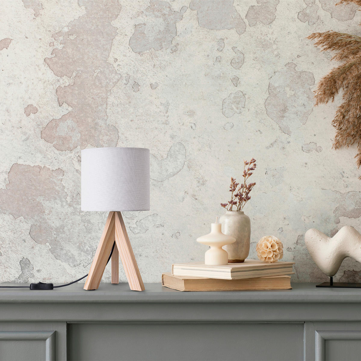 TISCHLAMPE Bajo Canvas - Beige/Weiß, Holz (17/17/35cm) - Paco Home