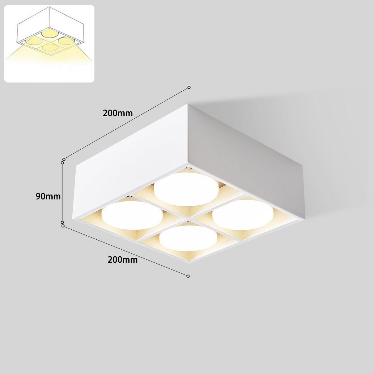 LED-DECKENLEUCHTE Harmonie 4-flammig 20/20/9 cm - Weiß, Metall (20/20/9cm) - Nettlife