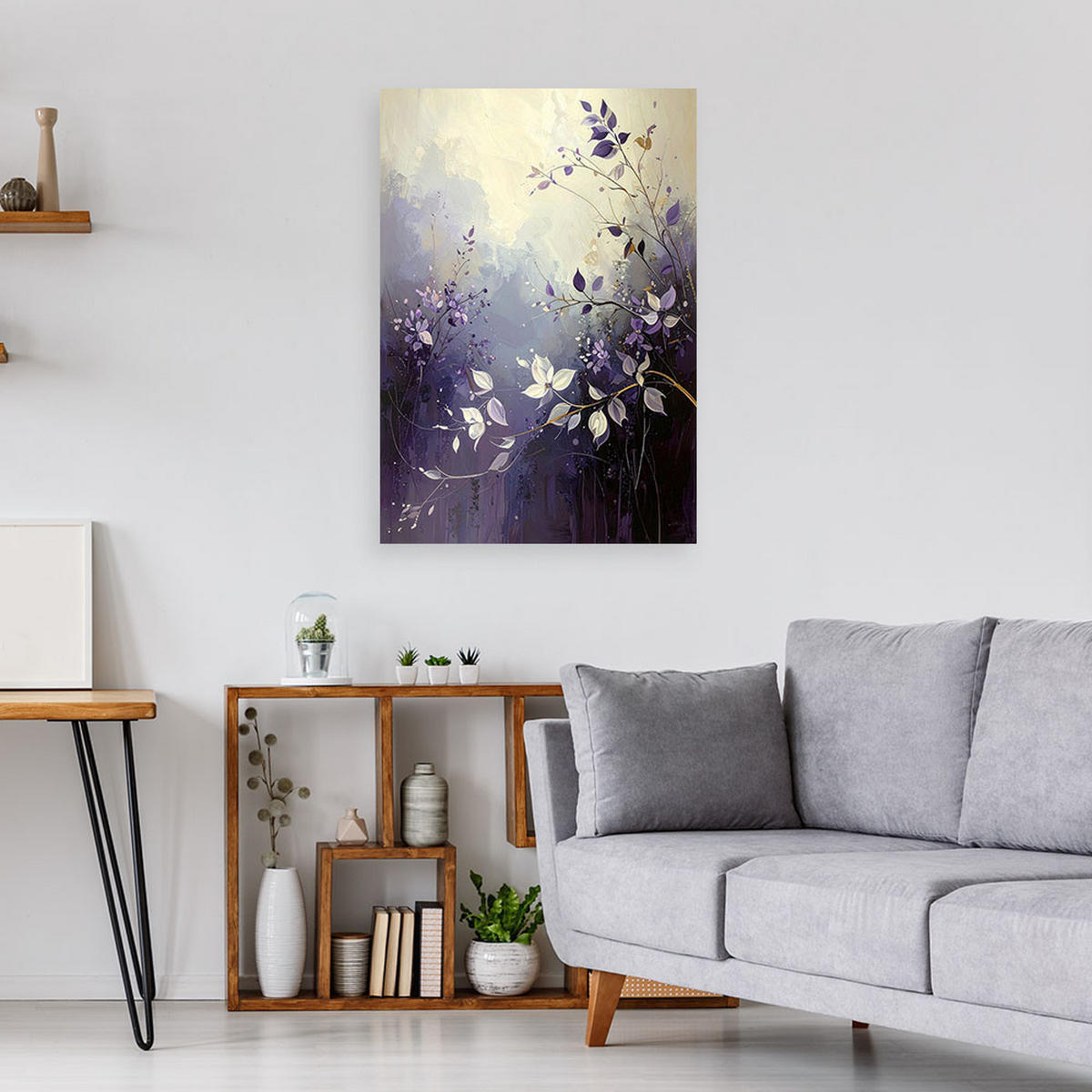 BILD auf Leinwand, Abstraktion: Blätter und Zweige in Violett - Lila, Textil (40/60cm) - Feeby