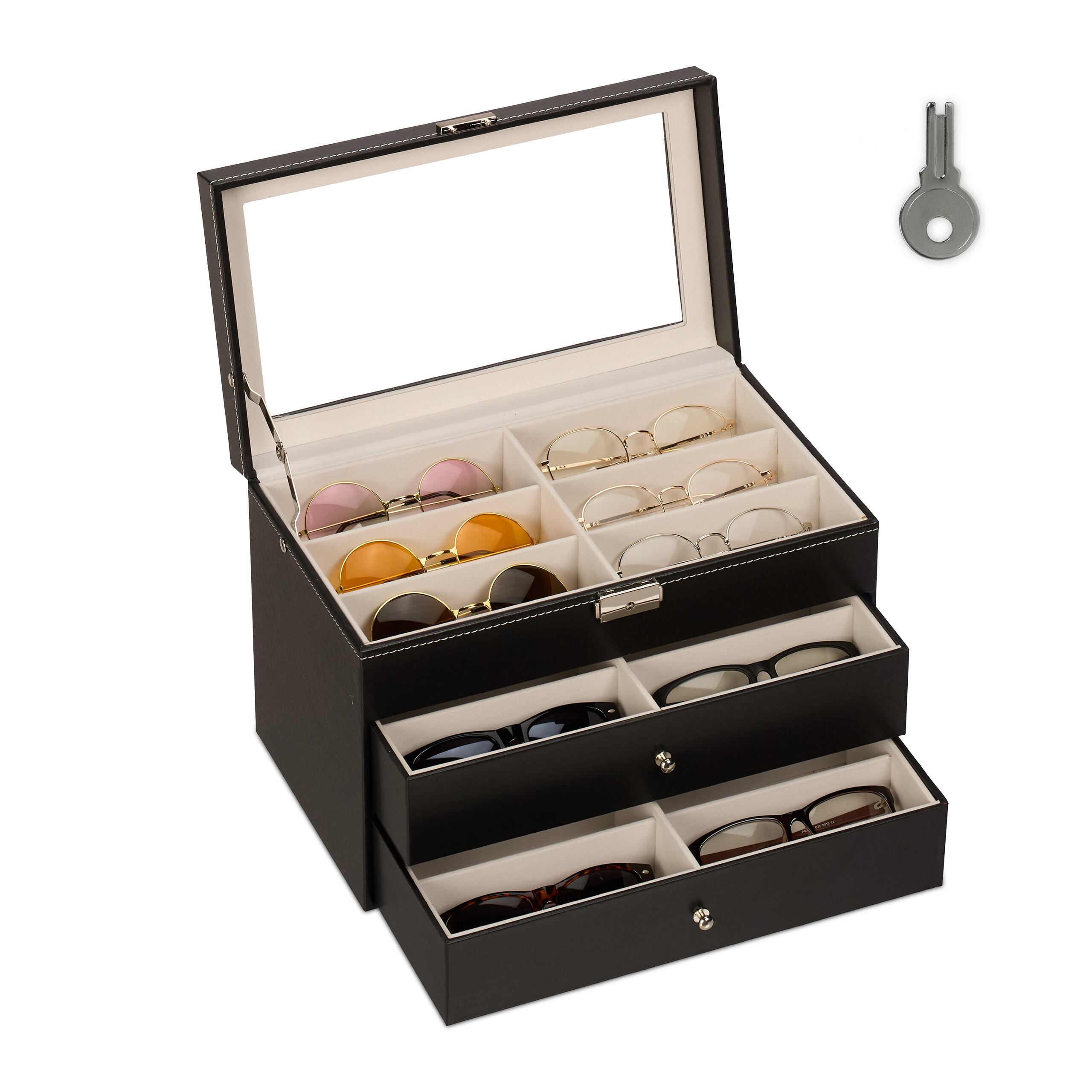 BRILLENBOX - Multicolor, Glas/Holzwerkstoff (33.5/22.5/19cm) - Relaxdays