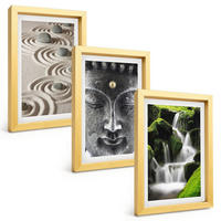 BILDER SET 3er Set - 20x30 cm Goldrahmen - Der Frieden der Steine des Buda Zen-Wasserfalls - Goldfarben, Kunststoff (20/30cm) - TULUP