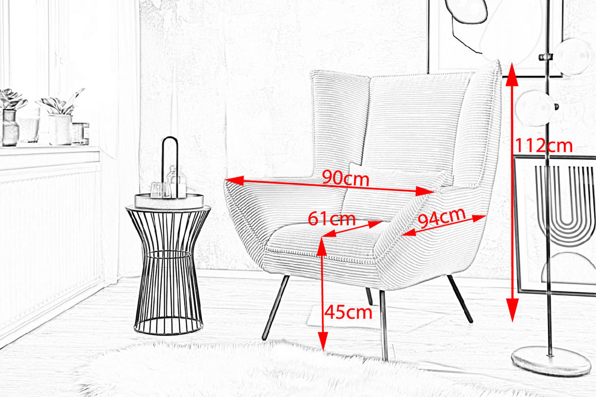SESSEL IVA Smaragdgrün Cord - Smaragdgrün/Schwarz, Textil/Metall (90/112/94cm) - KAWOLA