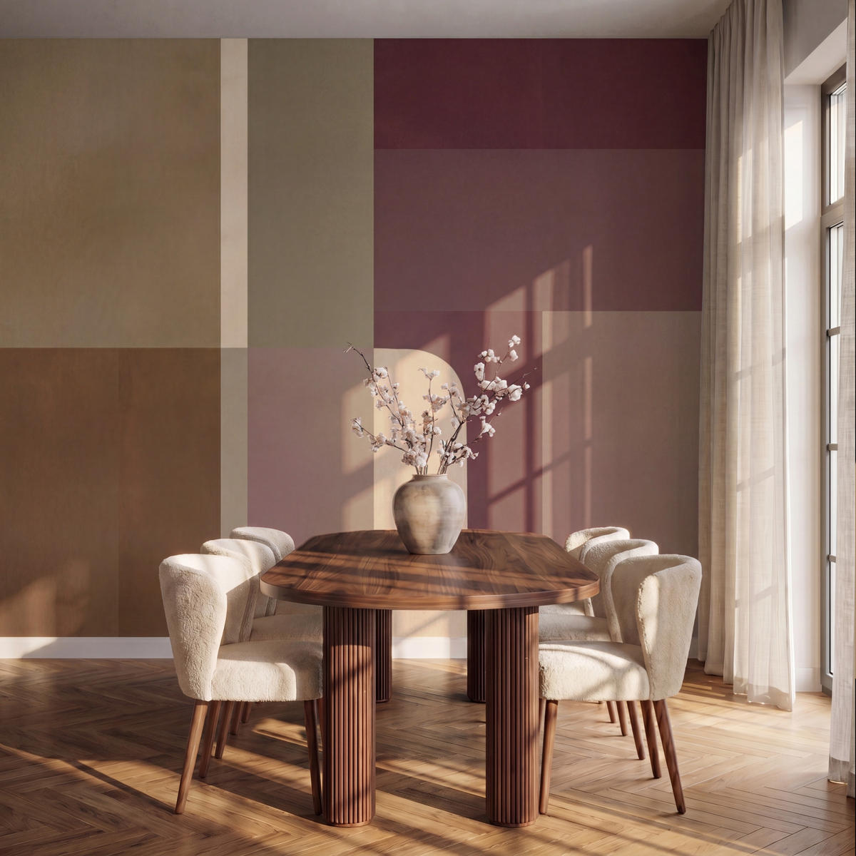 TAPETE - Unis - Abstrakt - Bordeaux - Linien - 350x300 cm - Multicolor, Papier (350/300cm) - OnlyWow