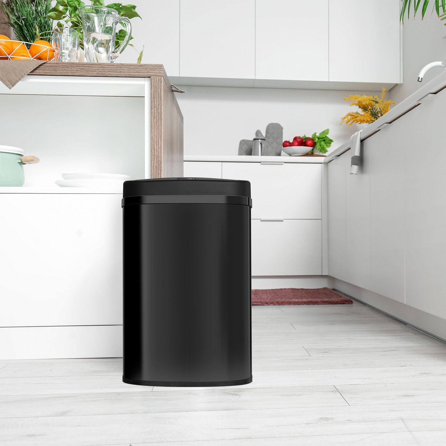 MÜLLEIMER viereckig 50L schwarz mit Sensor - Schwarz, Metall (40/58/29cm) - Juskys