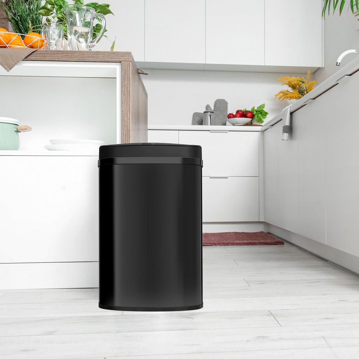 MÜLLEIMER viereckig 50L schwarz mit Sensor - Schwarz, Metall (40/58/29cm) - Juskys