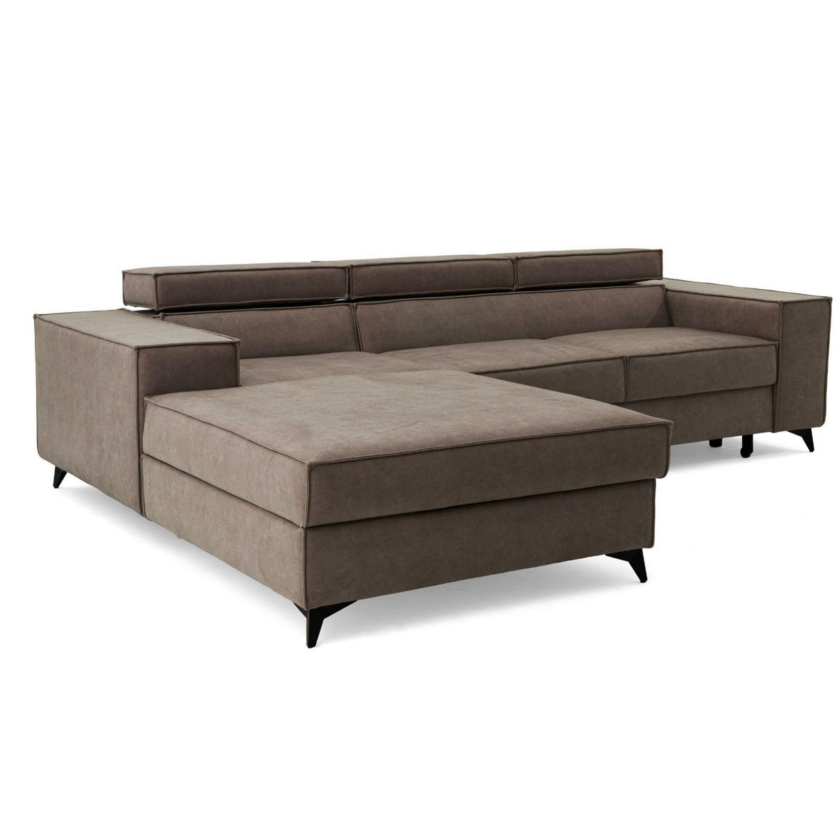 ECKSOFA PURE S Links mit Schlaffunktion 127x215 Velours Beige - Beige/Schwarz, Holz/Textil (281/204cm) - Muffo