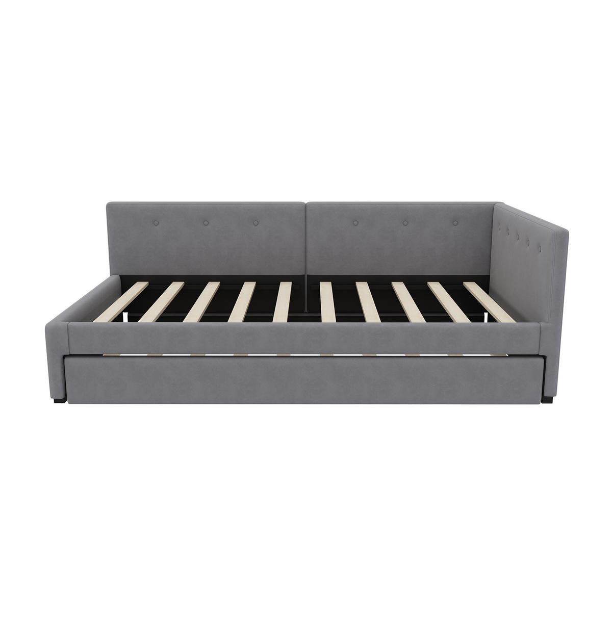 DENNÍ postel 90/200 cm šedá ze sametu a MDF s výsuvným lůžkem - šedá, textil (90/200cm) - OKWISH
