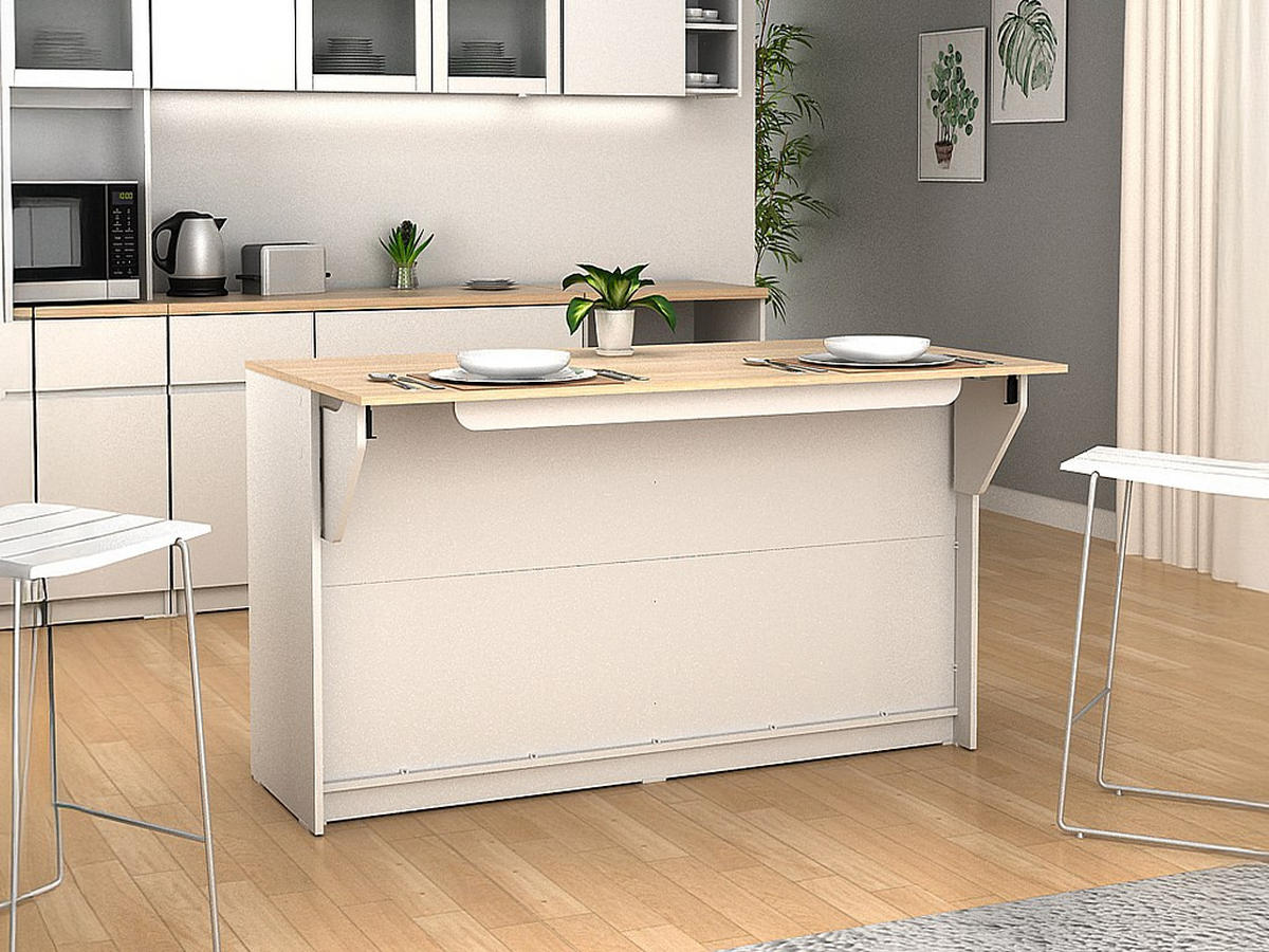 KÜCHENINSEL - 2 -Sitzer - MDF - naturfarben hell, weiß - BENITA - Naturfarben, Holz (140/82/75cm) - Vente-Unique