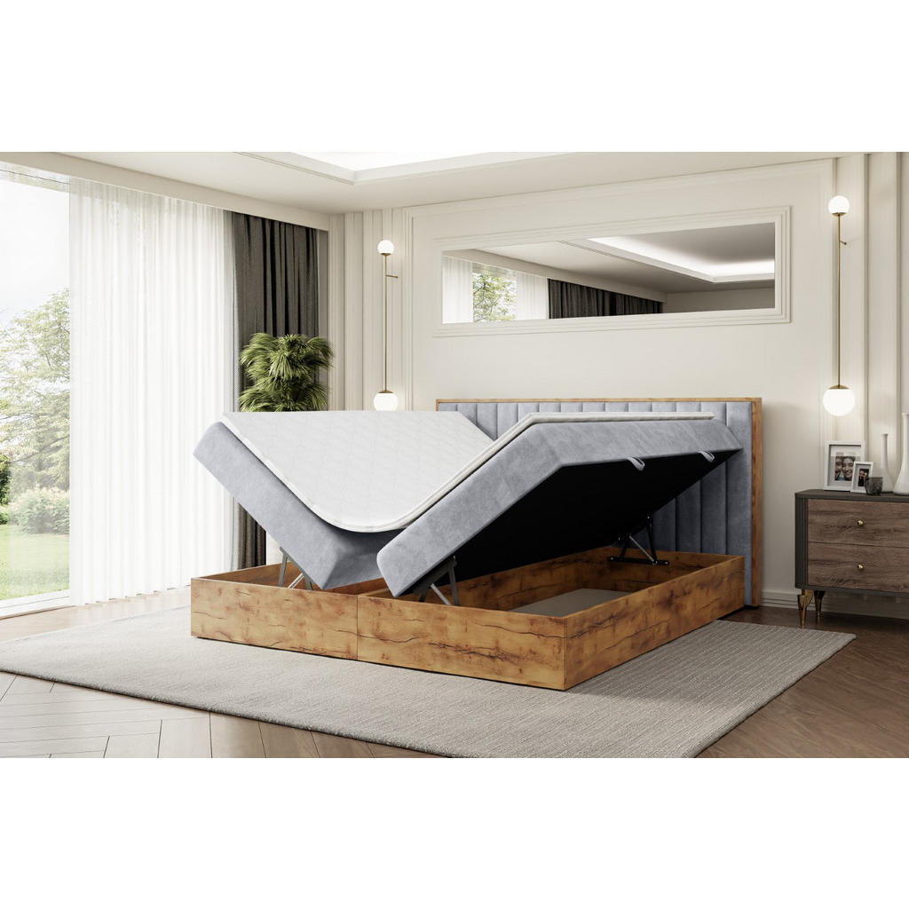 Thumbnail - Altdecor Boxbett, Grau, Holzwerkstoff, Höhe ca. 20 cm, 140x200 cm, Schlafzimmer, Betten, Boxspringbetten
