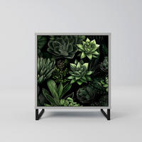 SIDEBOARD SUCCULENT JUNGLE, Grau, 57,5x42x67,5 cm, Schwarze Metall-Rahmenfüße - Multicolor/Schwarz, Holzwerkstoff/Metall (57.5/67.5/42cm) - SpaceRebels